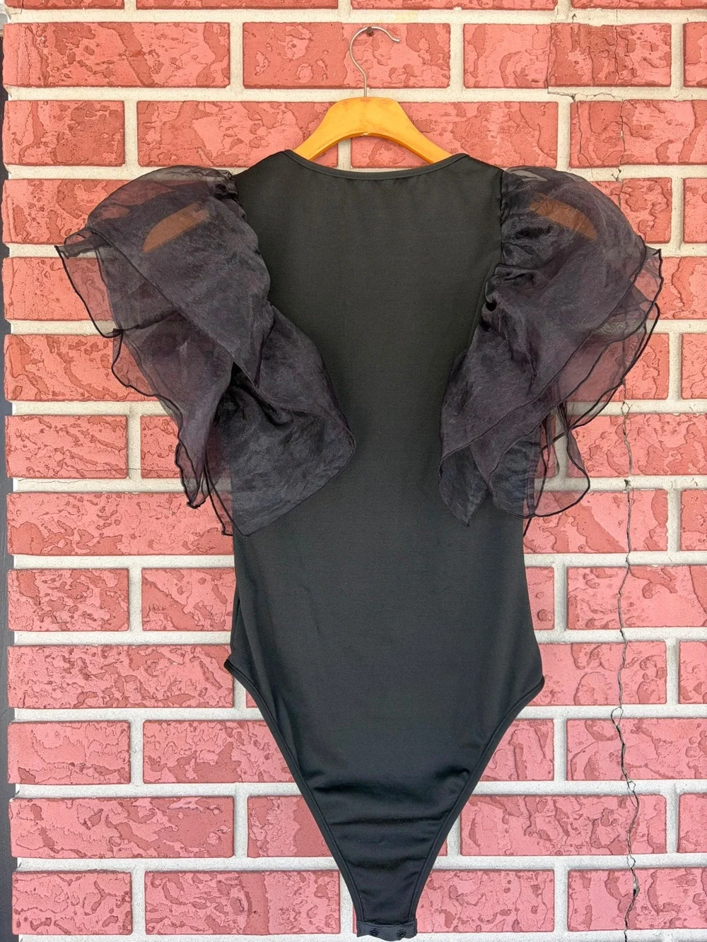 Black Ruffled Sleeve Bodysuit